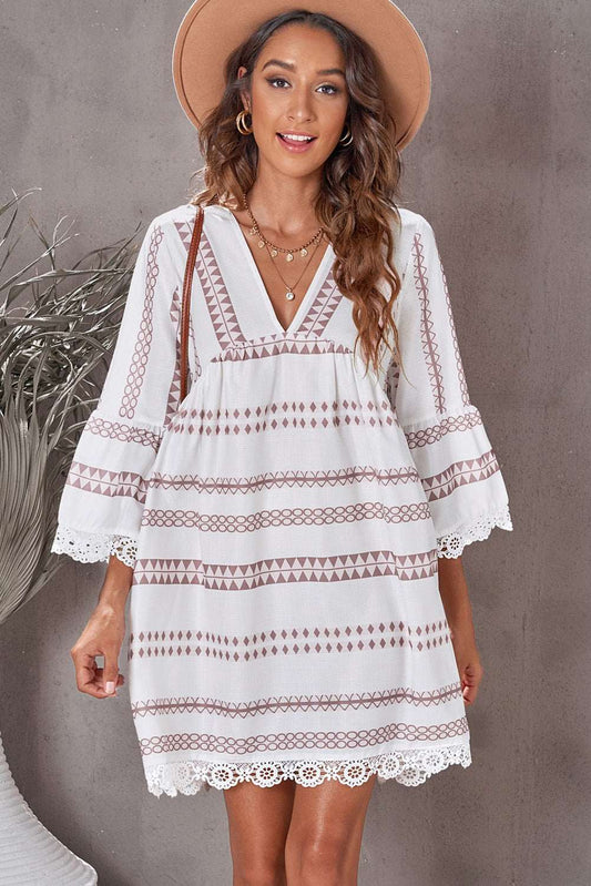 Geometric Three-Quarter Sleeve Dress