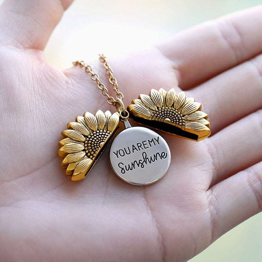 You are my Sunshine gold locket. Jewelry, necklace, sunflower, sunshine